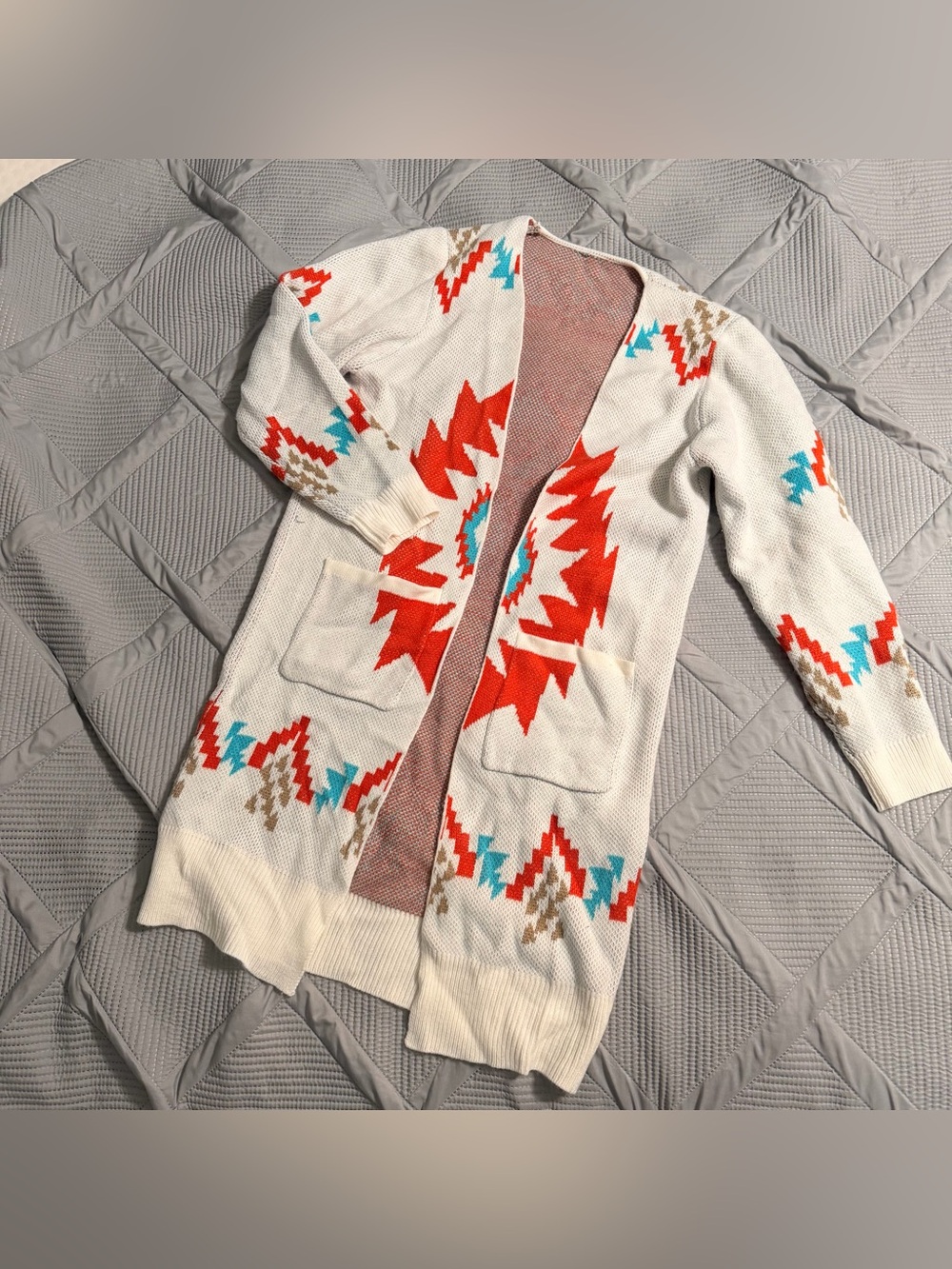 Vintage Aztec Print Women’s Long Sleeve Cardigan Size XL | Preowned | G1